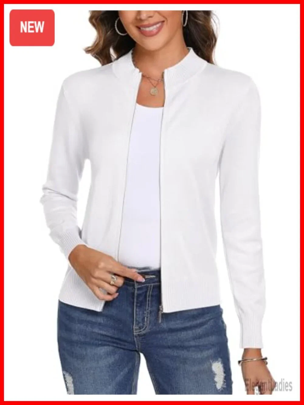 Women's Zip Up Knitted Cardigan Sweater Long Sleeve Lightweight Cotton